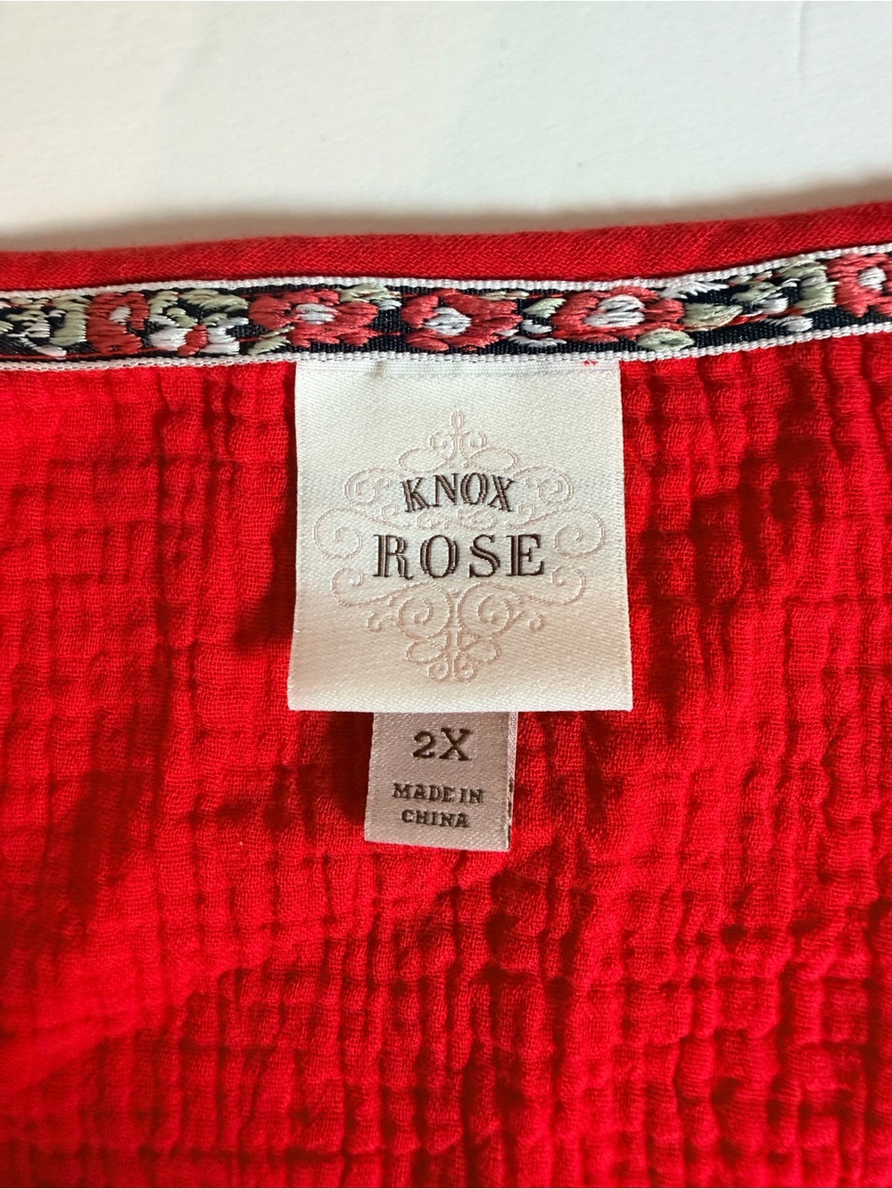Knox Rose Short Sleeve Dress Size 2X Red Cotton Gauze Knee Length - Picture 2 of 6